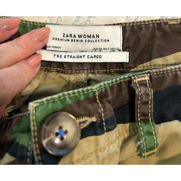 Zara Woman Premium Denim Collection The Straight Cargo Camouflage Pant Size 6 - Picture 3 of 6